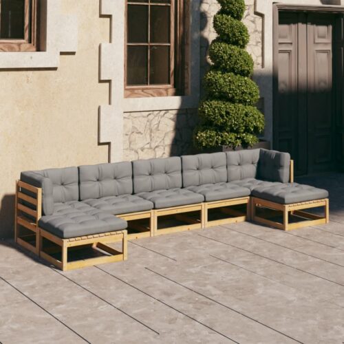 7-Piece Garden Lounge Set with Cushions Pine Wood Outdoor Patio Furniture - Image 2
