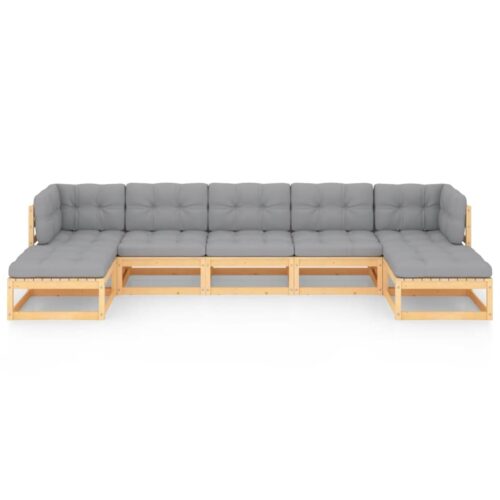 7-Piece Garden Lounge Set with Cushions Pine Wood Outdoor Patio Furniture - Image 3