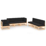7-Piece Garden Lounge Set with Cushions Pine Wood Outdoor Patio Furniture