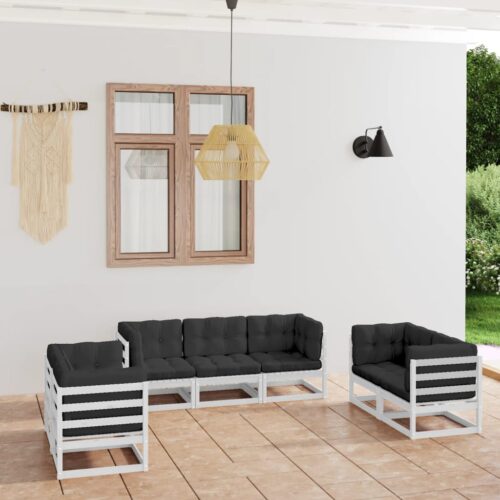 7-Piece Garden Lounge Set with Cushions Pine Wood Outdoor Patio Furniture - Image 2
