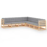 7-Piece Garden Lounge Set with Cushions Pine Wood Outdoor Patio Furniture