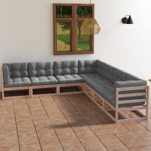 7-Piece Garden Lounge Set with Cushions Pine Wood Outdoor Patio Furniture - Image 2