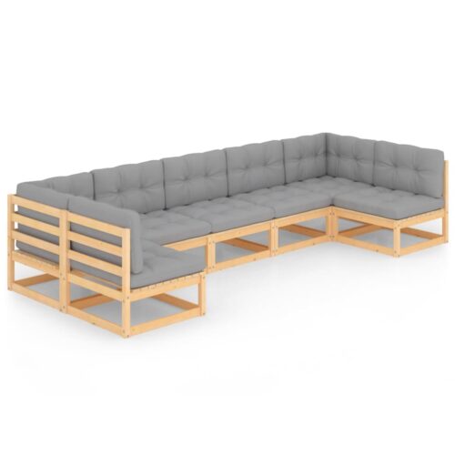 7-Piece Garden Lounge Set with Cushions Pine Wood Outdoor Patio Furniture