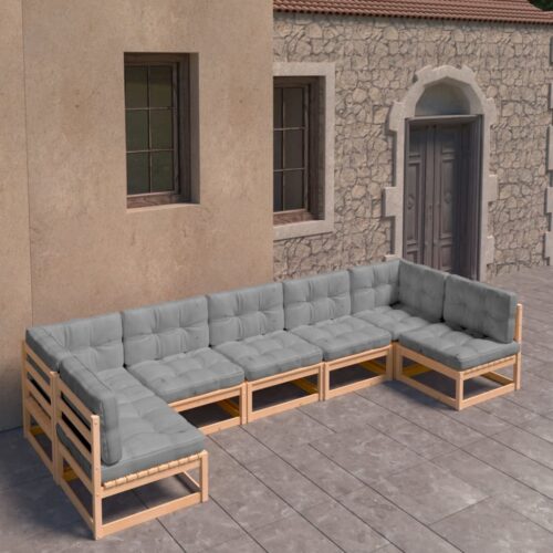 7-Piece Garden Lounge Set with Cushions Pine Wood Outdoor Patio Furniture - Image 2