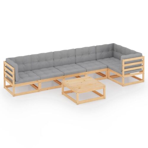 7-Piece Garden Lounge Set with Cushions Pine Wood Outdoor Patio Furniture