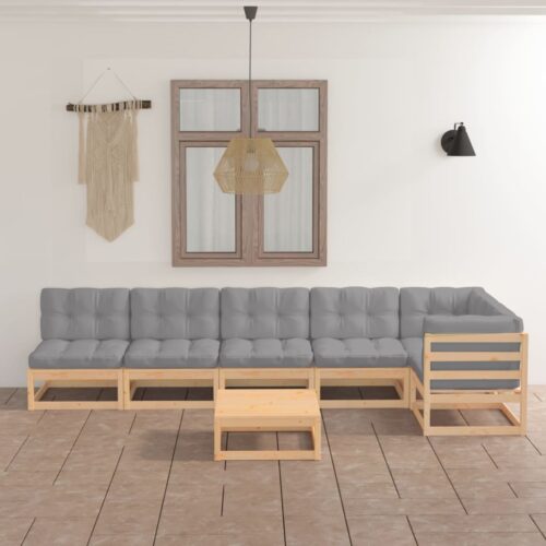7-Piece Garden Lounge Set with Cushions Pine Wood Outdoor Patio Furniture - Image 2