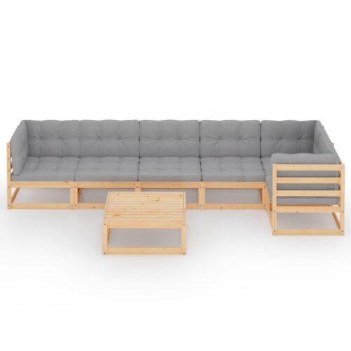 7-Piece Garden Lounge Set with Cushions Pine Wood Outdoor Patio Furniture - Image 3