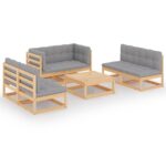 7-Piece Garden Lounge Set with Cushions Pine Wood Outdoor Patio Furniture