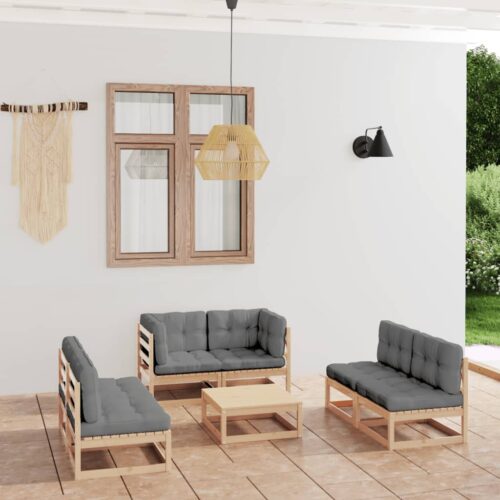 7-Piece Garden Lounge Set with Cushions Pine Wood Outdoor Patio Furniture - Image 2
