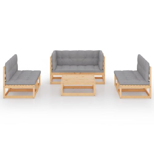 7-Piece Garden Lounge Set with Cushions Pine Wood Outdoor Patio Furniture - Image 3