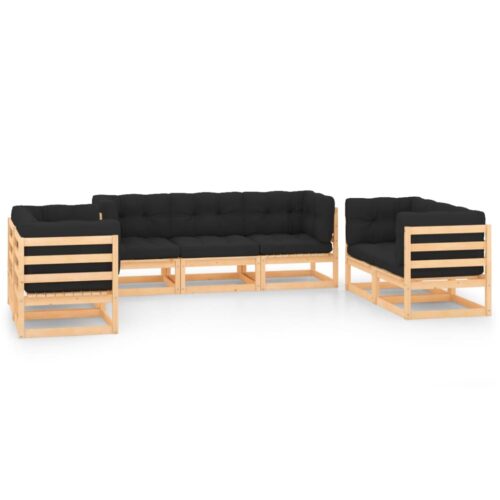 7-Piece Garden Lounge Set with Cushions Pine Wood Outdoor Patio Furniture