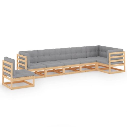 7-Piece Garden Lounge Set with Cushions Pine Wood Outdoor Patio Furniture