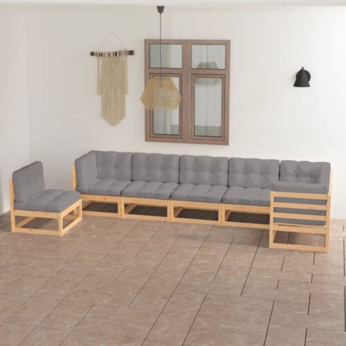 7-Piece Garden Lounge Set with Cushions Pine Wood Outdoor Patio Furniture - Image 2
