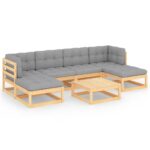7-Piece Garden Lounge Set with Cushions Pine Wood Outdoor Patio Furniture