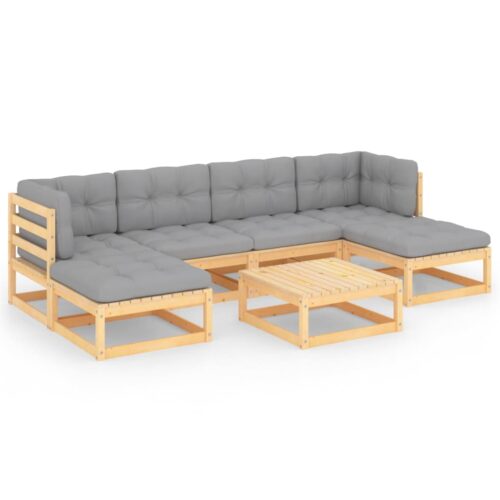 7-Piece Garden Lounge Set with Cushions Pine Wood Outdoor Patio Furniture