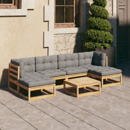 7-Piece Garden Lounge Set with Cushions Pine Wood Outdoor Patio Furniture - Image 2