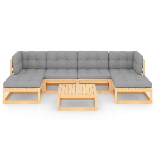 7-Piece Garden Lounge Set with Cushions Pine Wood Outdoor Patio Furniture - Image 3