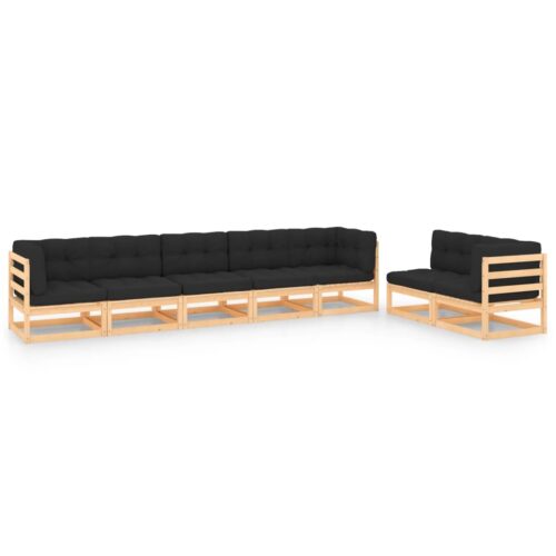 7-Piece Garden Lounge Set with Cushions Pine Wood Outdoor Patio Furniture