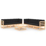 7-Piece Garden Lounge Set with Cushions Pine Wood Outdoor Patio Furniture