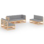7-Piece Garden Lounge Set with Cushions Pine Wood Outdoor Patio Furniture