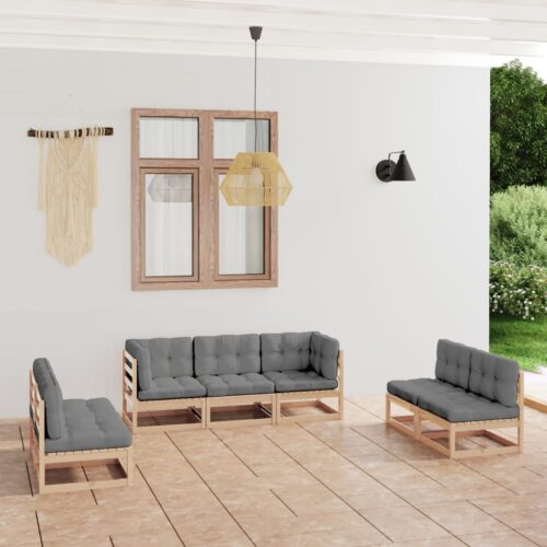 7-Piece Garden Lounge Set with Cushions Pine Wood Outdoor Patio Furniture - Image 2