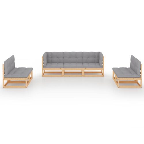 7-Piece Garden Lounge Set with Cushions Pine Wood Outdoor Patio Furniture - Image 3