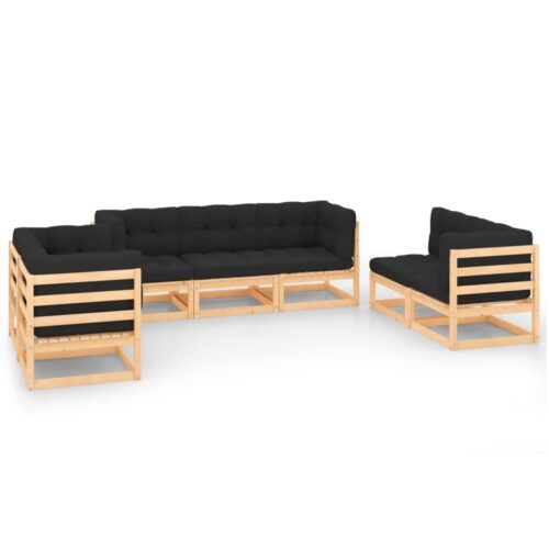 7-Piece Garden Lounge Set with Cushions Pine Wood Outdoor Patio Furniture