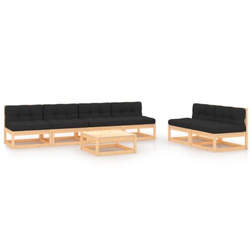7-Piece Garden Lounge Set with Cushions Pine Wood Outdoor Patio Furniture