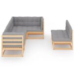 7-Piece Garden Lounge Set with Cushions Pine Wood Outdoor Patio Furniture