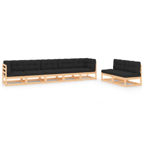 7-Piece Garden Lounge Set with Cushions Pine Wood Outdoor Patio Furniture