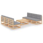7-Piece Garden Lounge Set with Cushions Pine Wood Outdoor Patio Furniture