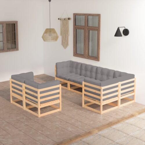 7-Piece Garden Lounge Set with Cushions Pine Wood Outdoor Patio Furniture - Image 2