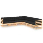 7-Piece Garden Lounge Set with Cushions Pine Wood Outdoor Patio Furniture