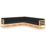 7-Piece Garden Lounge Set with Cushions Pine Wood Outdoor Patio Furniture