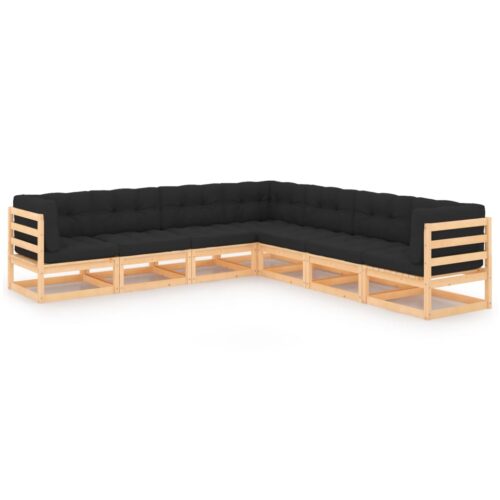 7-Piece Garden Lounge Set with Cushions Pine Wood Outdoor Patio Furniture