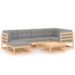 7-Piece Garden Lounge Set with Cushions Pine Wood Outdoor Patio Furniture