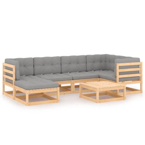 7-Piece Garden Lounge Set with Cushions Pine Wood Outdoor Patio Furniture