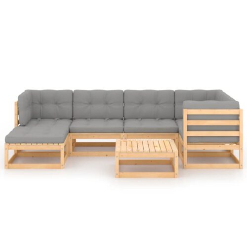 7-Piece Garden Lounge Set with Cushions Pine Wood Outdoor Patio Furniture - Image 3