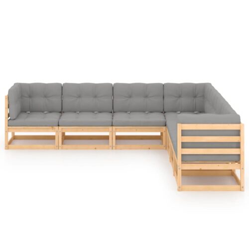 7-Piece Garden Lounge Set with Cushions Pine Wood Outdoor Patio Furniture - Image 2