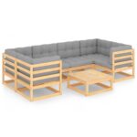 7-Piece Garden Lounge Set with Cushions Pine Wood Outdoor Patio Furniture