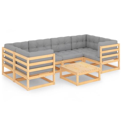 7-Piece Garden Lounge Set with Cushions Pine Wood Outdoor Patio Furniture