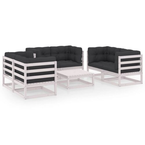 7-Piece Garden Lounge Set with Cushions Pine Wood Outdoor Patio Furniture