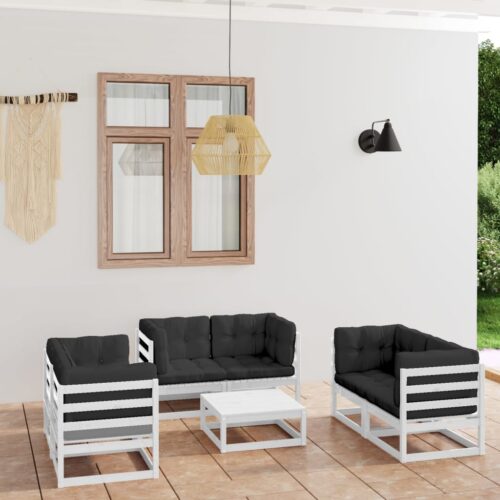 7-Piece Garden Lounge Set with Cushions Pine Wood Outdoor Patio Furniture - Image 2