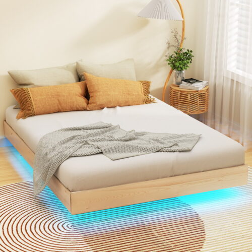 Artiss Bed Frame Double Size Floating Wooden Mattress Base Platform Timber ODIN - Image 7