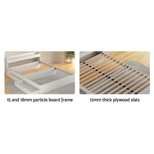 Artiss Bed Frame Double Size Mattress Base wtih Charging Ports 2 Storage Drawers - Image 4