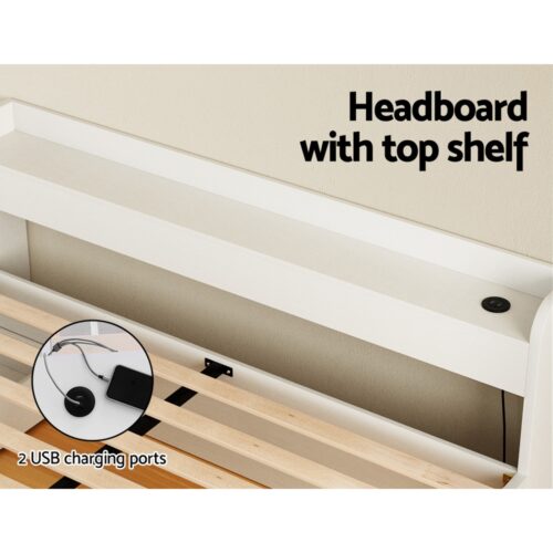 Artiss Bed Frame Double Size Mattress Base wtih Charging Ports 2 Storage Drawers - Image 5