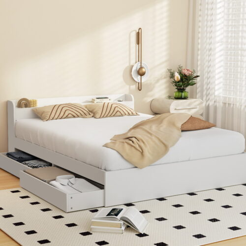 Artiss Bed Frame Double Size Mattress Base wtih Charging Ports 2 Storage Drawers - Image 7