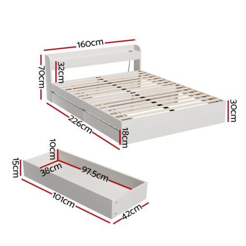 Artiss Bed Frame Queen Size Mattress Base wtih Charging Ports 2 Storage Drawers - Image 2