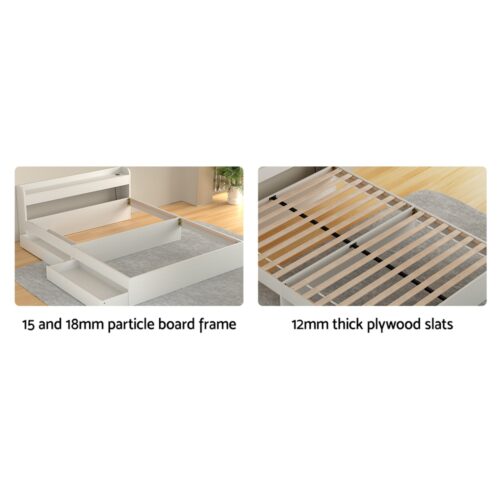 Artiss Bed Frame Queen Size Mattress Base wtih Charging Ports 2 Storage Drawers - Image 4