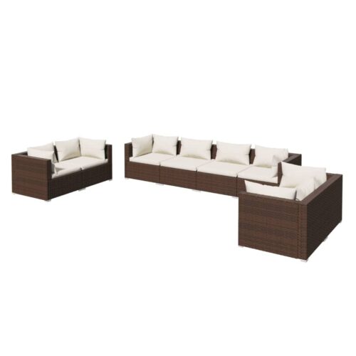 8-Piece Garden Lounge Set with Cushions Poly Rattan Wicker Outdoor Patio Furniture Brown